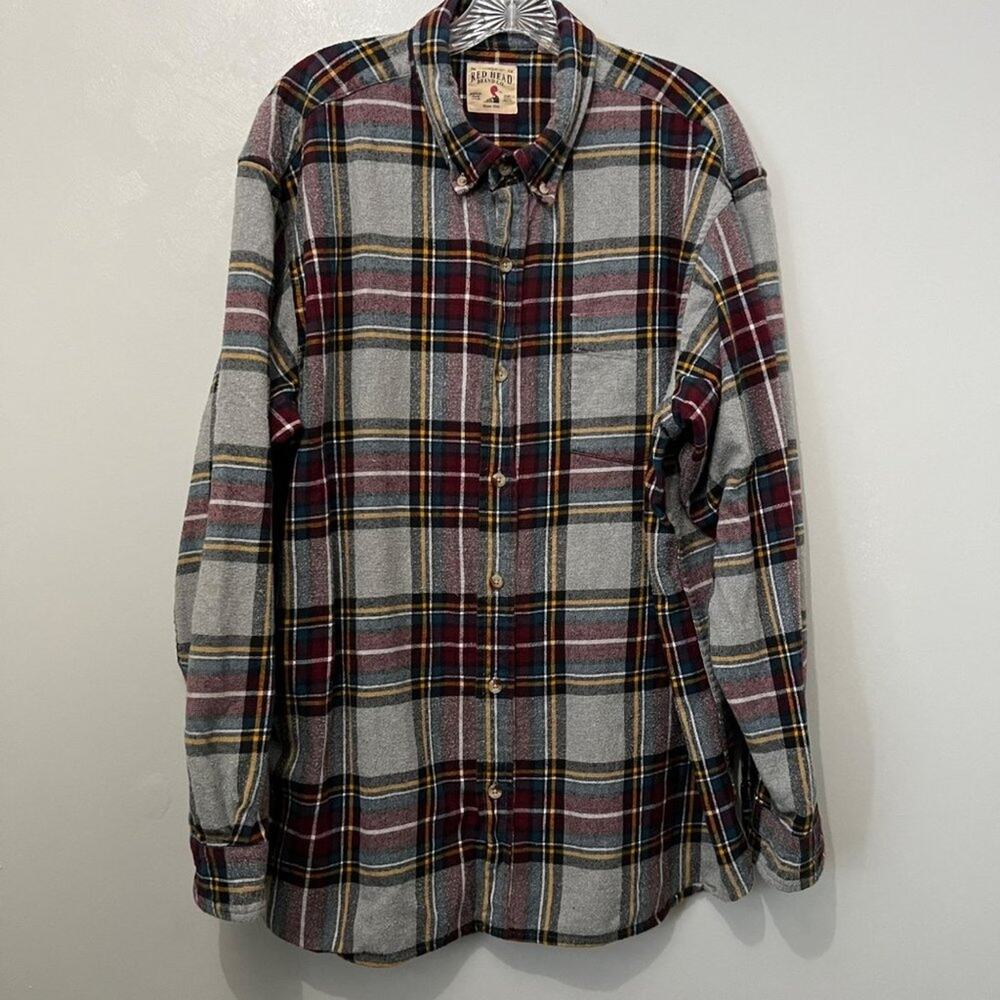 Red Head Vintage Button Down Plaid Flannel Work Wear Shirt | Men's Size 2XL